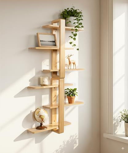 SUMGAR Floating Shelves for Wall Wood, 3 Tier Adjustable Large Shelf Unit - color: Wooden, size: 3 Tier 19.6in