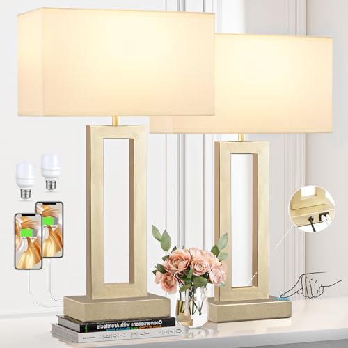 22" Tall Touch Lamps for Nightstand with USB C+A, 3 Way Dimmable Gold Lamp - color: A. White&Gold, size: Large(22in)