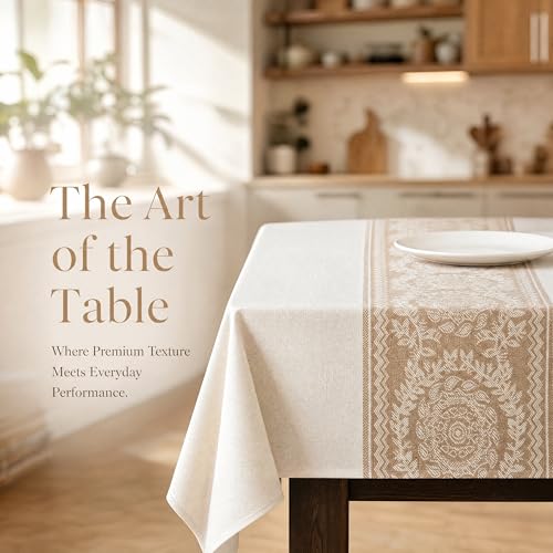 Nordic Beige Linen Tablecloth, Heavy-Duty Rectangle Cover - color: Beige Hh, size: 55"x86"fits 6-8 seats (table length 62"-68")