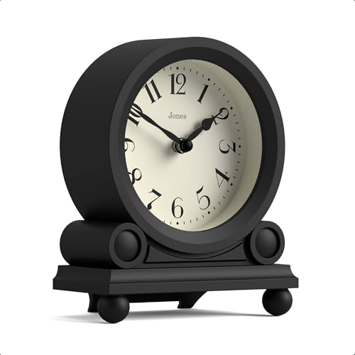 JONES CLOCKS® Maida Vale Mantel Clock | Small Traditional Desk Clock | Black | Pretty & Charming Ideal for Mantelpiece, Bookshelf or Bedside - color: Black