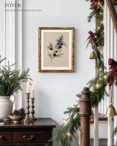 InSimSea Gold Bamboo Framed Christmas Wall Art, Retro Juniper Print,11x14In - color: Christmas Juniper