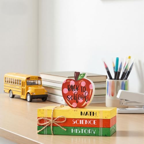 Smile Back to School Wooden Table Decor School Bus, Welcome, Back to School Desktop Signs - Classroom & Home Office Tabletop Decorations Gift for Students, Teachers - style: Bus
