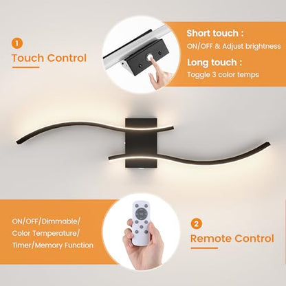 VOLISUN Battery Operated Wall Sconces Set of Two, 27.6 inch Wireless Wall Sconces, 3000K-6500K Dimmable Wall Lamps with Remote, Rechargeable Black Wall Lights for Living Room, Hallway, Bedroom - color: Black, size: 27.6 INCH
