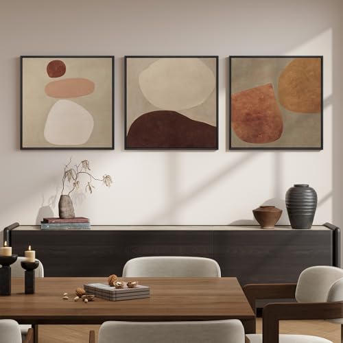 Large Framed 3 Piece Neutral Abstract Wall Art for Living Room, 24x24 In - color: Beige & Brown & Tan, size: 24x24" (3 Pieces)