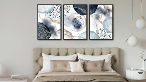Large Framed Canvas Wall Art, Shapley Blue Abstract, 20"x28" Set of 3 - color: shapley blue, size: 20"x28"x3 Framed