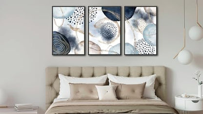 Large Framed Canvas Wall Art, Shapley Blue Abstract, 20"x28" Set of 3 - color: shapley blue, size: 20"x28"x3 Framed
