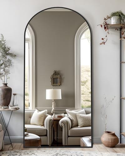 Full Length Mirror, 71"x32" Arched Floor Mirror, Black - color: Black, size: 71"L x 32"W