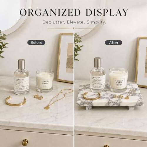 Marble Pedestal Tray for Perfume, Jewelry & Vanity Organizers - color: Calacatta Viola Marble-9.84 in