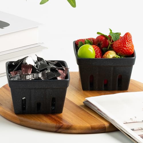 Ceramic Berry Basket, 4.2" Colander Set of 2 with Holes - color: Black, size: 4 inch