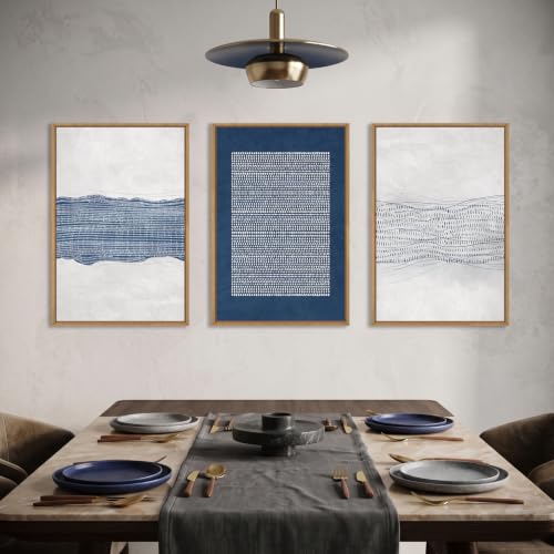 Aryroi Navy Blue and White Abstract Framed Canvas Wall Art Set- 24"x36"x3 - color: Navy Blue Dot Wall Art, size: 24"L x 36"W