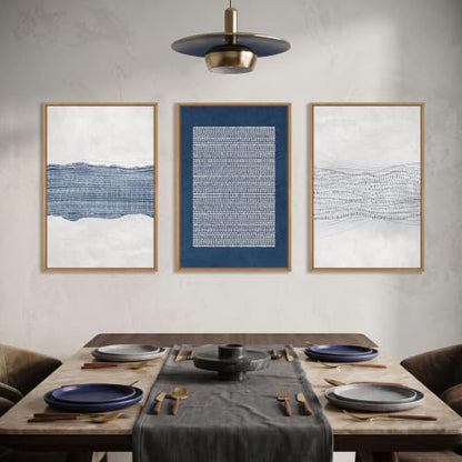 Aryroi Navy Blue and White Abstract Framed Canvas Wall Art Set- 24"x36"x3 - color: Navy Blue Dot Wall Art, size: 24"L x 36"W