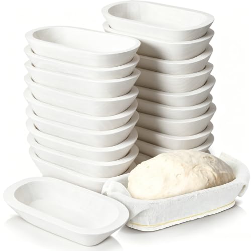 Nuogo 20 Pcs Wooden Dough Bowls Bulk 8.6 Inch Rustic Vintage Hand Carved Wood Dough Bowls Dining for DIY Home Crafts Making Farmhouse Fruits Supplies (White) - color: White