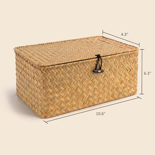 Nonam Small Wicker Basket with Lid,Seagrass Shelf Storage Basket,Natural - color: S-Natural
