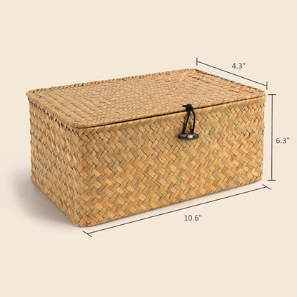 Nonam Small Wicker Basket with Lid,Seagrass Shelf Storage Basket,Natural - color: S-Natural