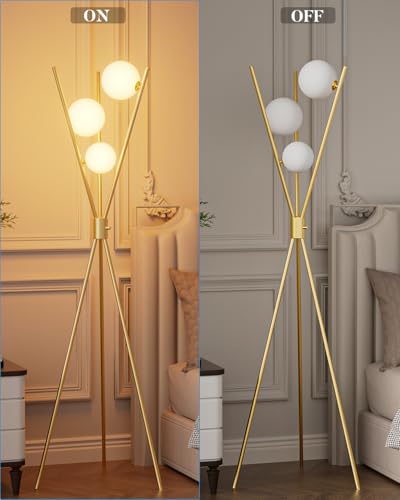 Lightdot Gold Tripod Floor Lamp Stepless Dimmable Globe Floor Lamp Modern - color: Gold-79A