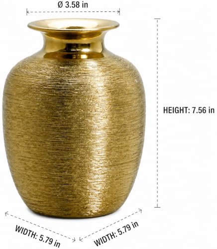 Gold Ceramic Vase - 7 Inch Modern Flower Vase for Centerpiece, Textured Decorative Vases Home Decor, Weddings, Dining, Bathroom, Nightstand, Decoration - color: Gold