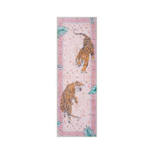 Moynesa 2x6 Pink Tiger Hallway Runner Rug, Washable Boho Runner for Kitchen - color: Pink, size: 2' x 6' (Rectangular)