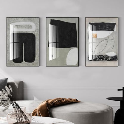 QKF 3Pcs Black Gray Abstract Textured Crystal Framed Canvas Wall Art Set - color: Black, White, Gray, Light Green, size: 20" X 28" X 3 pieces