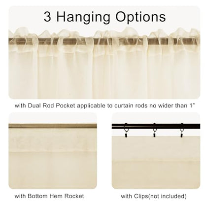 DWCN Sheer Valance Faux Linen Small Window Curtains, Living Room Kitchen Windows, Voile Rod Pocket Valance for Cafe, 1 Panel Beige, 42" W x 18" L - color: Beige, size: 42"W x 18"L (Pack of 1)
