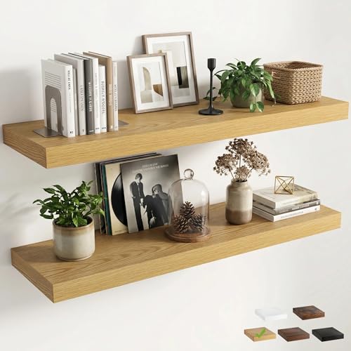 Venusmiles 12 inch Deep Floating Shelves for Wall, 48" Wide, Oak, 2-Pack - color: Oak Finish, size: 48"w x 12"d, 2p