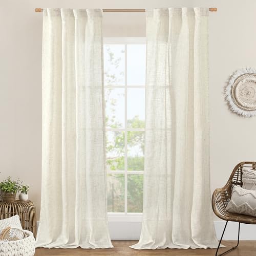 LAMIT Semi Sheer Linen Curtains 90 Inch Length, 2 Panels, 34 x 90 Inch - color: Natural, size: 34"W x 90"L (Pack of 2)