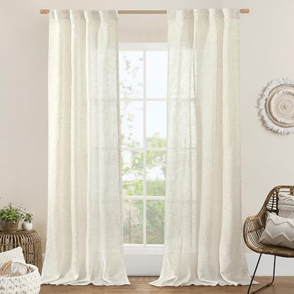 LAMIT Semi Sheer Linen Curtains 90 Inch Length, 2 Panels, 34 x 90 Inch - color: Natural, size: 34"W x 90"L (Pack of 2)