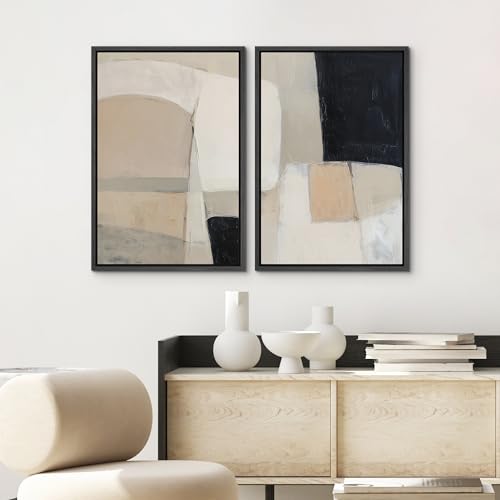 SIGNWIN Framed Canvas Print Wall Art Set Wabi-Sabi Block Illustrations Modern Art Minimal Boho Relax/Calm for Living Room, Bedroom, Office - 16"x24"x2 BLACK - color: A16-2601-irs03, size: 16"x24"x2 Panels Black