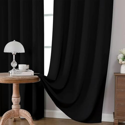 CUCRAF Black Blackout Curtains for Bedroom W52xL72 inch 2 Panels Rod Pocket - color: Black, size: 52"W x 72"L (Pack of 2)