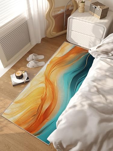 Orange Teal Kitchen Runner Rug 2'x6' Turquoise Orange Marble Decor - color: Orange Teal, size: 2' x 6'