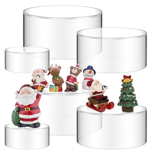 6 Pcs Acrylic Risers Display Stands, 5.9'' 5.1'' 3.5'', Clear Round Nesting Pedestal Shelf with Hollow Bottom for Tabletop Jewelry Display, 3 Sized