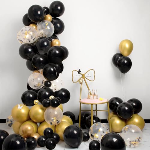 Patimate Black Gold Confetti Balloons Set 50 pcs 12 inch - color: Metallic Gold Black