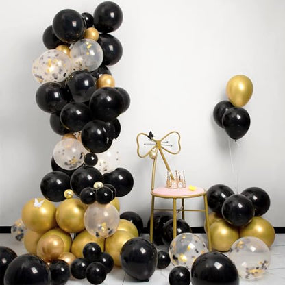 Patimate Black Gold Confetti Balloons Set 50 pcs 12 inch - color: Metallic Gold Black