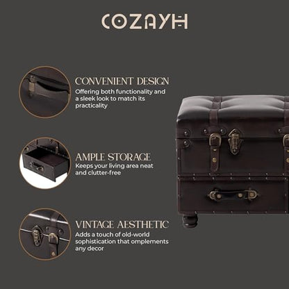 COZAYH Storage Bench, Mid-Century Faux Leather Ottoman, Bedroom, Dark Brown - color: Black Brown