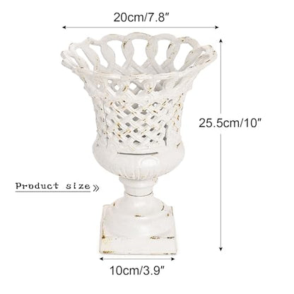 Sungmor Cast Iron White Urn Planter - 10 Inches Hollow Trophy-Shaped Design - color: Antique White - Urn