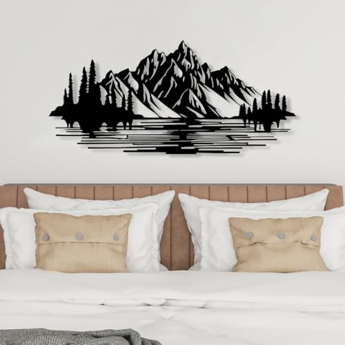 DecoSoul Mountain Forest Metal Wall Decor, Nature and Trees Wall Art, Metal Outdoor Wildlife Lover Gift, Farmhouse Yard Wall Decor, Fireplace Wall Sculptures, Housewarming Gift - style: Mountain & Nature