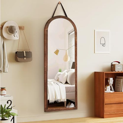 48x16in Arched Full Length Mirror Solid Wood Frame, Brown - color: Browna, size: 48"L x 16"W