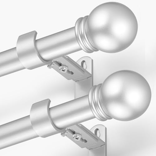 Curtain Rods for Windows 16-48", 6/8 In Silver Curtain Rod, 2 Pack - color: Satin Silver, size: 48" - 6/8'' rod - 2 Pack