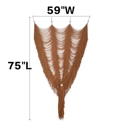 Macrame Curtain Boho Handmade Fiber Art Khaki Window Decor Yarn 59" W*75" L - color: Khaki