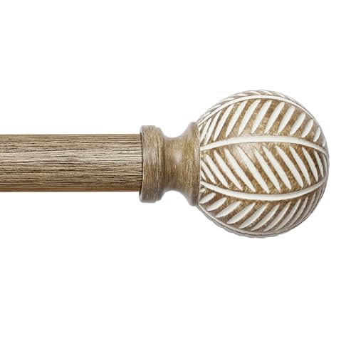 Wood Curtain Rods for Windows: 1 Inch Adjustable Heavy Duty Curtain Rod 48" to 86" with Imitation Wood Grain Leaf Pattern Finials,Boho Rustic Decorative Drapery Rods - color: Weathered Wood, size: 48"-86"|1 PACK