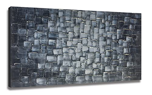 MyArton Large Abstract Silver Square Wall Art Hand Painted Modern Textured Oil Painting on Canvas Ready To Hang 60x30inch - color: Silver, size: 60"L x 30"W