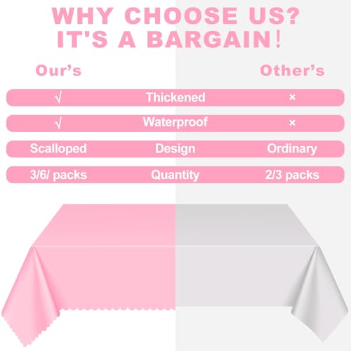 NatNarr 6 Pcs Plastic Pink Tablecloths, Scalloped Rectangle Table Cloths - color: Pink, size: 6 Pack