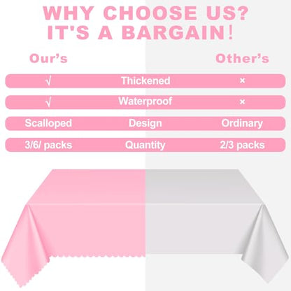 NatNarr 6 Pcs Plastic Pink Tablecloths, Scalloped Rectangle Table Cloths - color: Pink, size: 6 Pack
