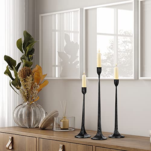 Iron Taper Candle Holder Set of 3 - Decorative Tall Candle Stand - color: Black & Silver