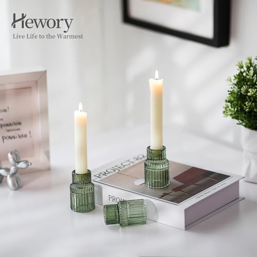 Hewory Taper Candle Holders Bulk, 10PCS Green Glass Candlestick Holders - color: Green, size: 10PCS