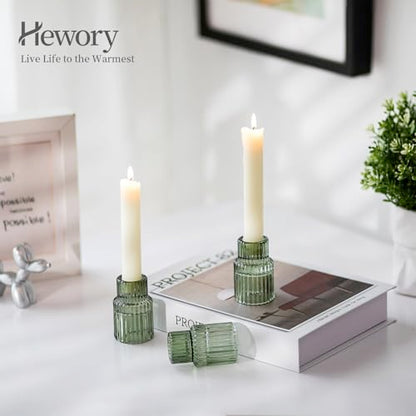 Hewory Taper Candle Holders Bulk, 10PCS Green Glass Candlestick Holders - color: Green, size: 10PCS