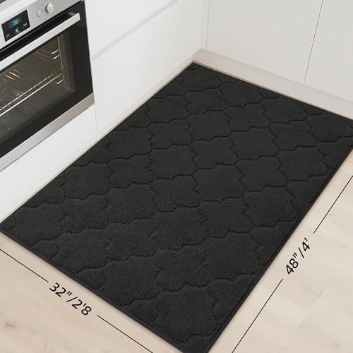COSY HOMEER Kitchen Rugs Non Slip Washable 32"x48",Black - color: Black, size: 32"X 48"