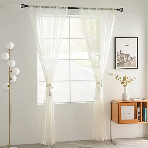 youleyar Solid Sheer Rod Pocket Curtain Voile Draperies 2 Panels White Beige Black Grey Coffee 52 Inch Width 54 Inch Long 1 Pair for Kitchen Bedroom Children Living Room Yard(Ivory,52Wｘ54L) - color: Ivory, size: 52"W x 54"L (Pack of 2)