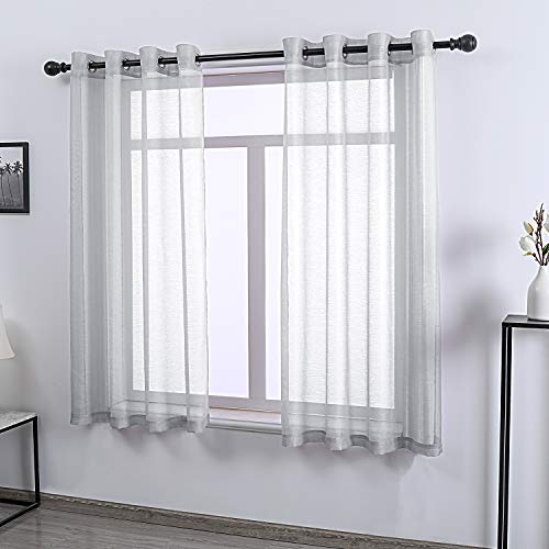 DONREN 63 Inch Textured Sheer Curtains Luxury Soft Grommet Top Shear Curtains for Bedroom,Gray,Set of 2 - color: Grey, size: 52"W x 63"L (Pack of 2)