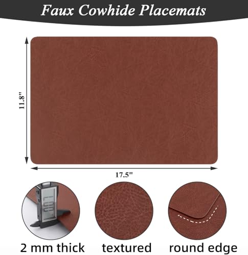 SHACOS Faux Leather Placemats Set of 8 Place Mats Table Mats - color: Chestnut and Greige
