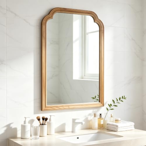 Wood Bathroom Mirror for Wall, 36 x 24 Inch Large Decorative Wall Mirror - color: Wood, size: 36"L x 24"W